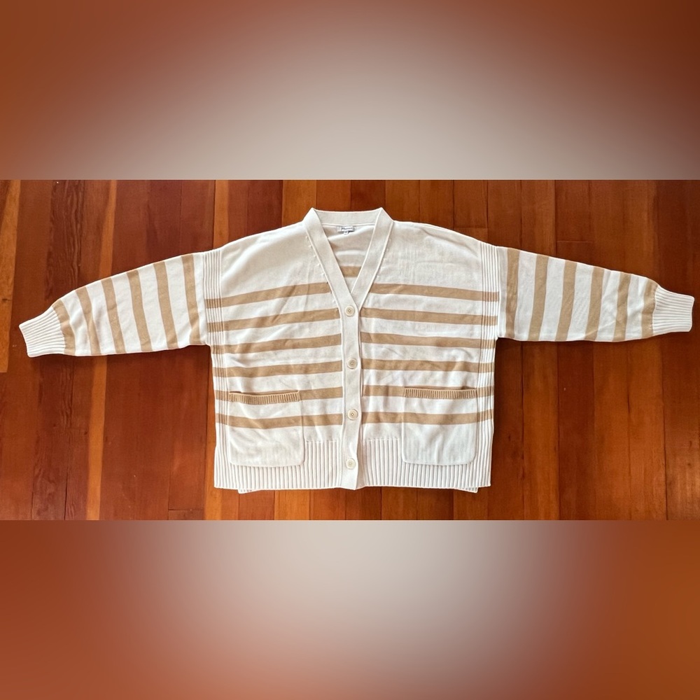 NWOT Madewell Plus Striped Cardigan Sweater 2X - Ivory and Tan